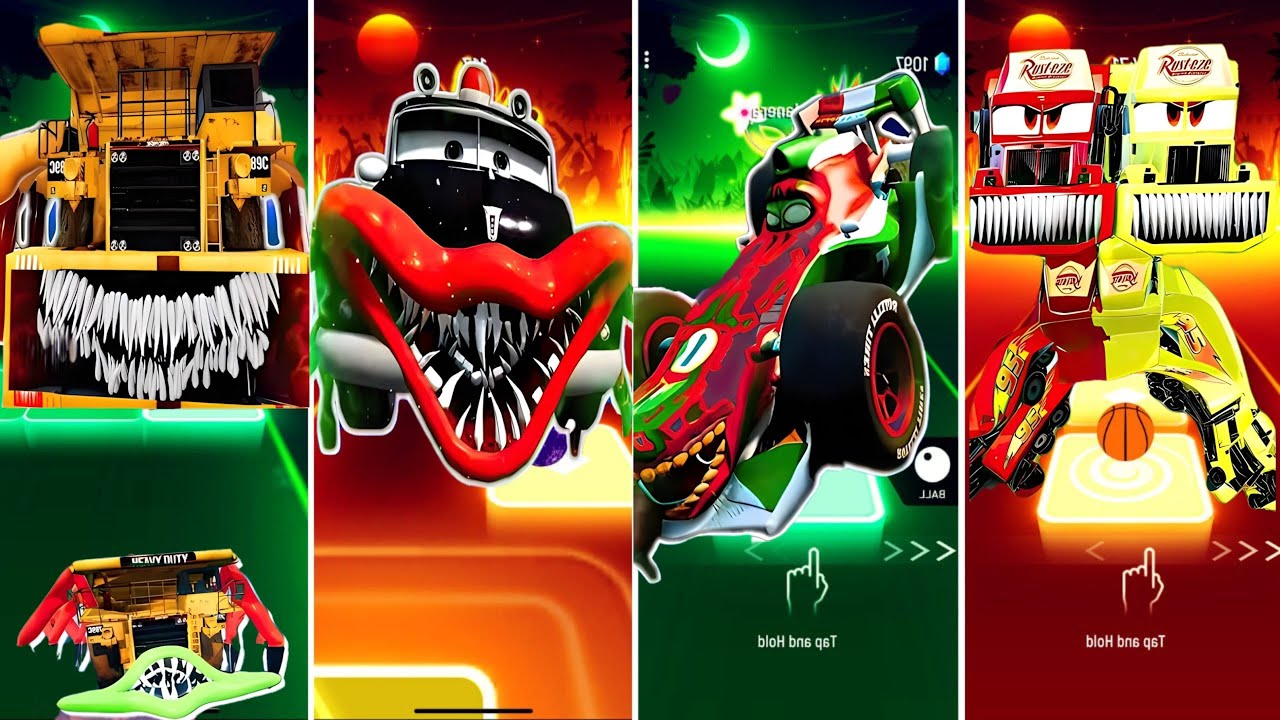 Плитки Dump Truck Eater против Police Car Eater против McQueen Zombie Eater против Giant Twins Ma...