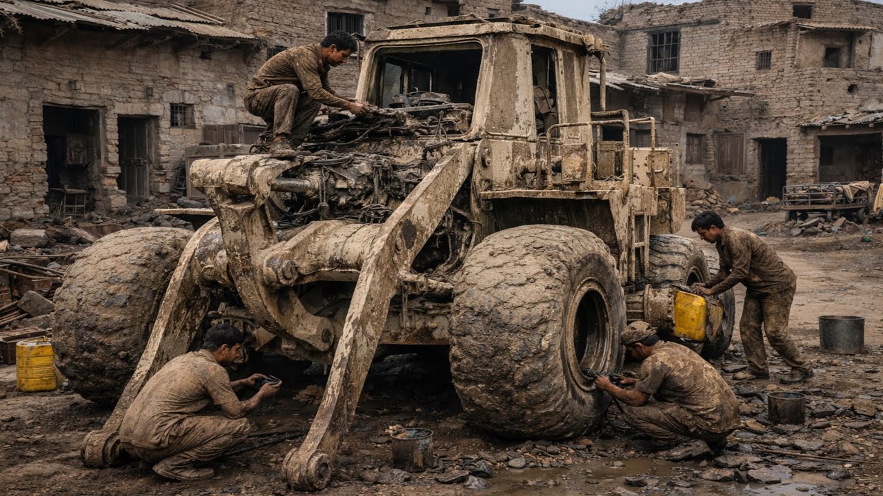 Damaged wheel Loader full restoration process by Pakistani local mechanic