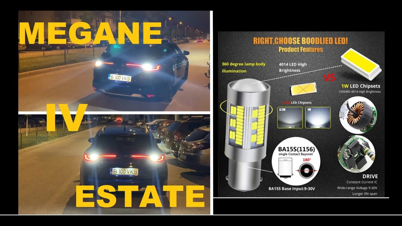 #Renault #MeganeIV #Estate BA15S P21W white led bulbs installation turn reverse signal lights
