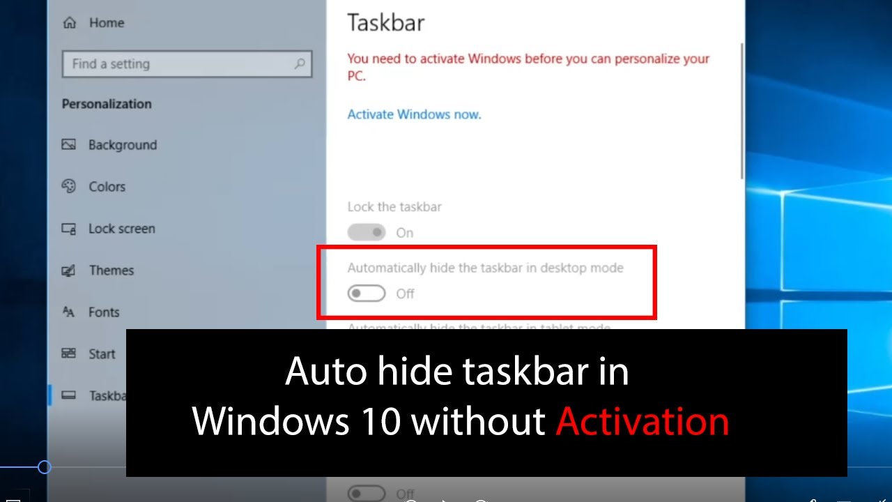 How to Auto Hide Taskbar Without Activating Windows 10 || Simple Trick ||