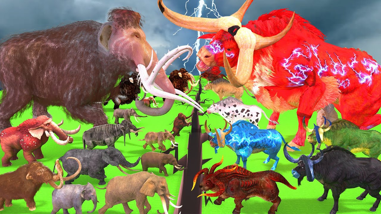 Prehistoric Mammals vs Modern Mammals Size Comparison Mammoth Vs Bull Animal Epic Battle