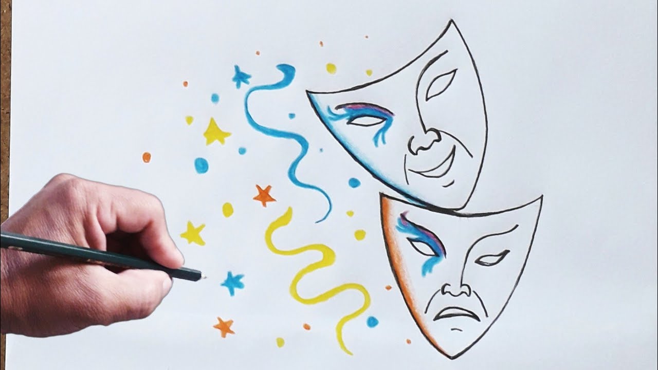 Desenho de Carnaval fácil como desenhar Máscaras e colorir