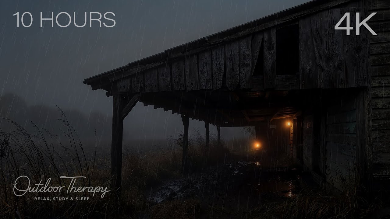 Rain at the Old Fieldhouse | Steady Rain, Wind & Distant Thunder | 10 HOURS [4K]
