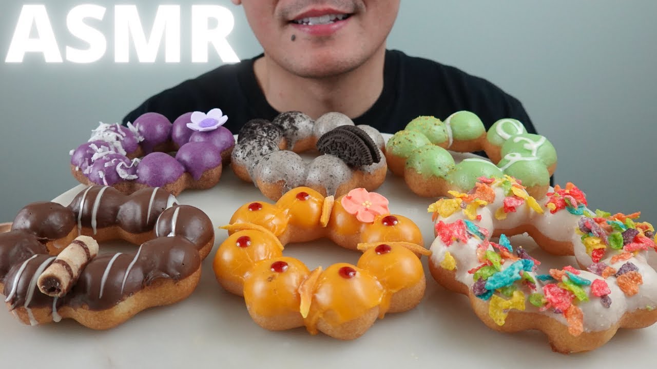 ASMR | Mochi Donuts ~ Oreo + Nutella + Ube + Fruity Pebbles | The Hangry Mole