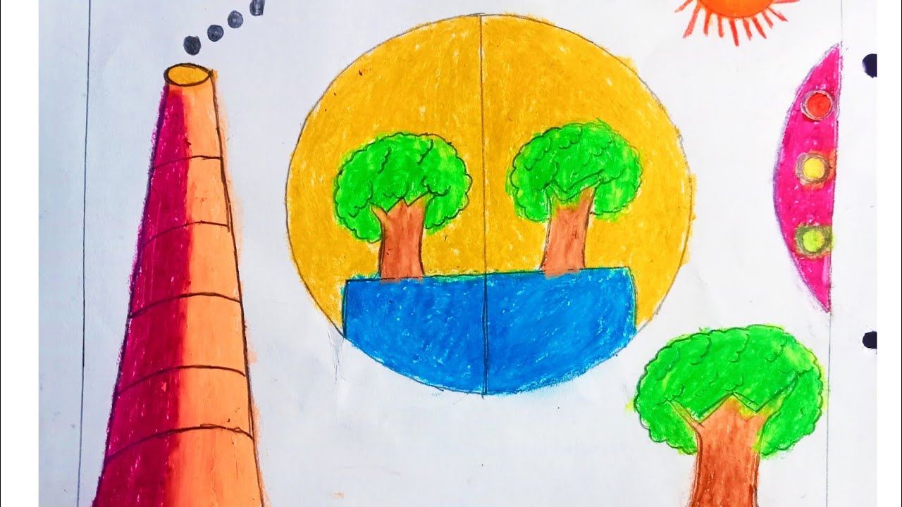 How to draw easy & village and sun light tree weather drow art