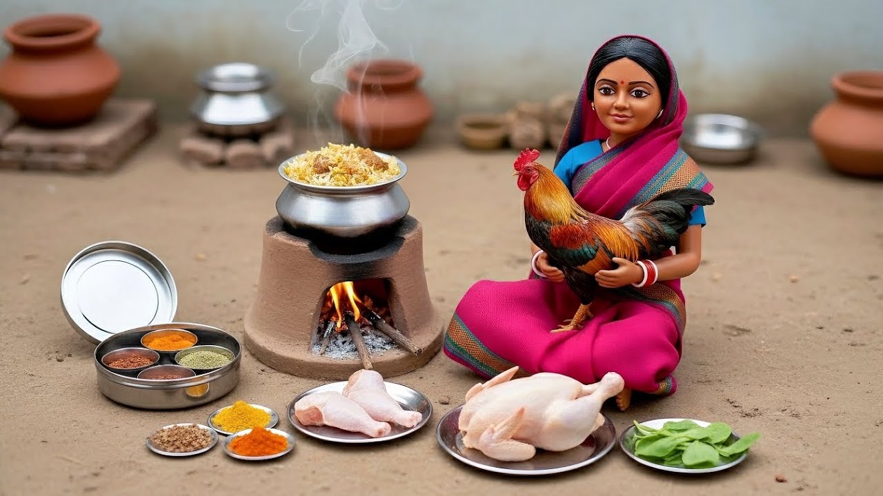Miniature Doll Chicken Biryani Cooking ASMR | Tiny Indian Village Kitchen Story