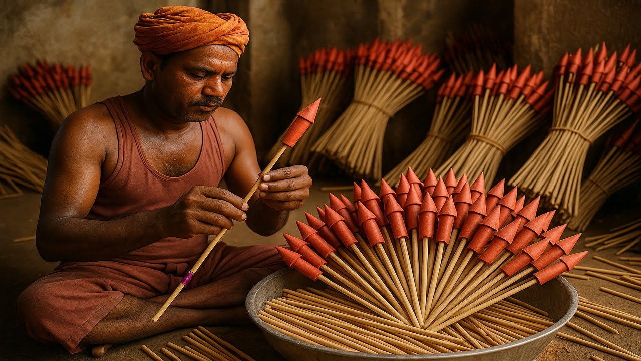 Flying Rocket Manufacturing Process in Fireworks Factory
