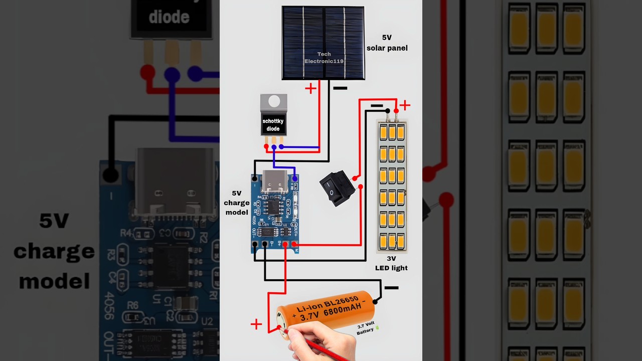 DIY 5V Emergency LED Light Circuit with Solar Charging &ndash; Compact & Reliable Backup Lighting