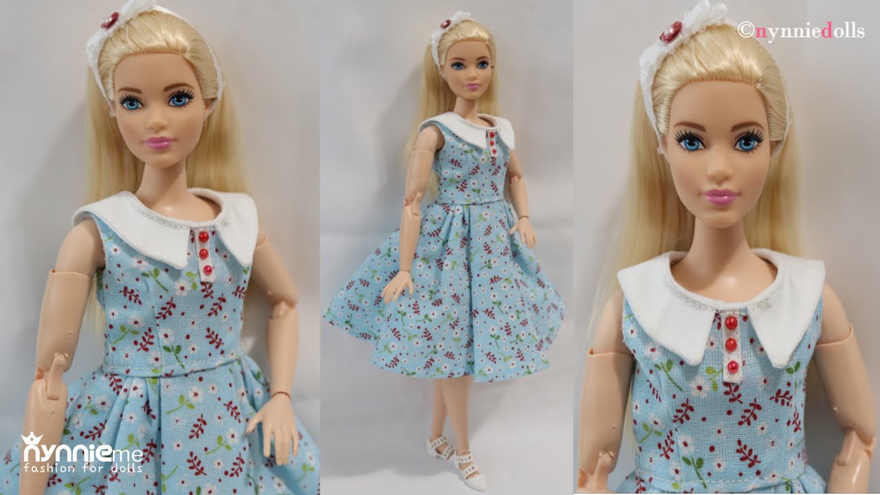 DIY Sleeveless with Collar Vintage Dress for Barbie | nynniedolls