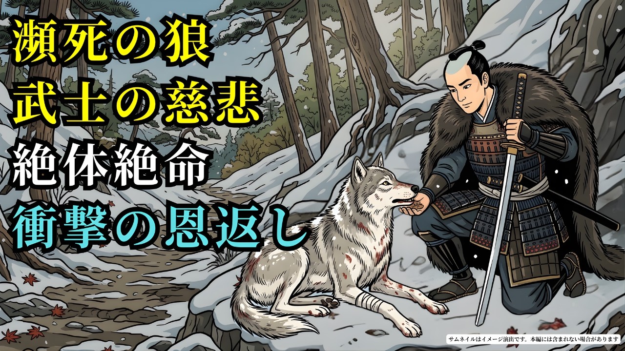 森で傷ついた狼の命を奪わず助けた一人の武士。狼が恩返しに現れたのは、彼が剣を振るうことすらできない絶望の瞬間だっ (AIフィクション)  | 野談 | 伝説 | 昔話 | 説話 | 民話