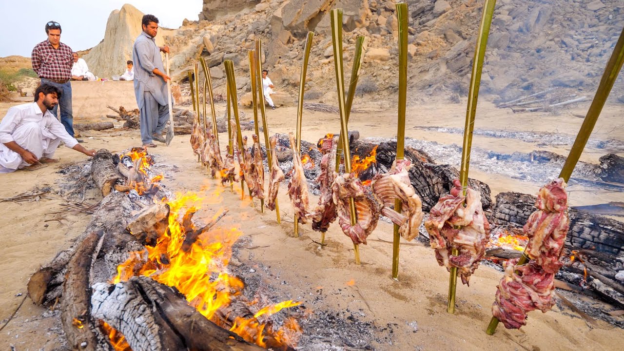 Vertical BBQ - 13 Goat Legs Kebabs!!🔥MOST UNIQUE Iranian Food! | Baluchestan, Iran!🇮🇷