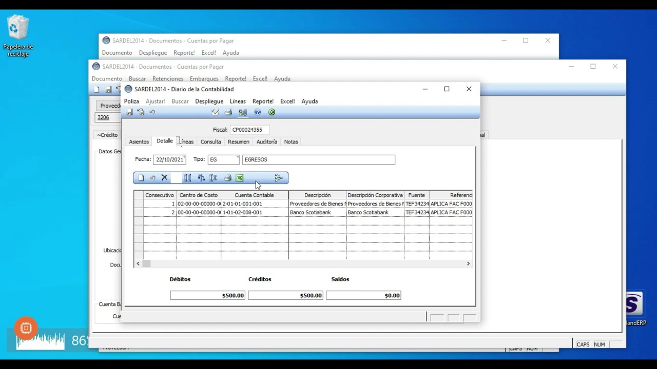 2.2 Registro de Cuentas por Pagar Softland