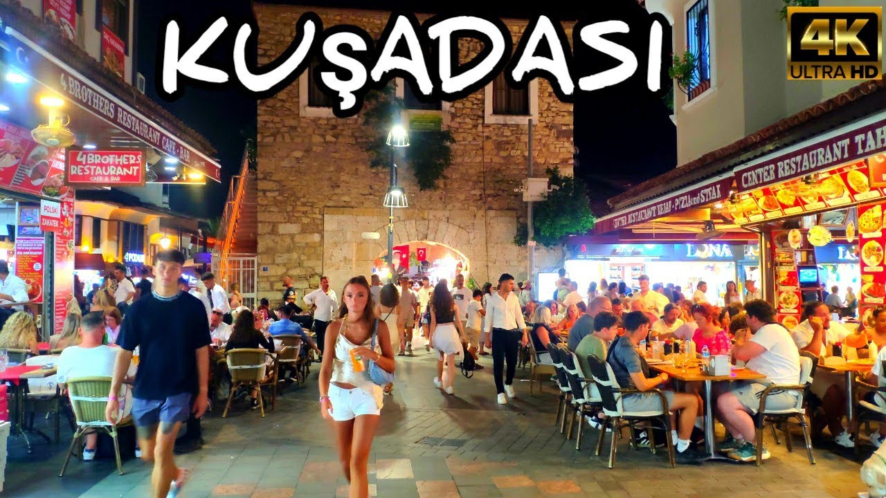 KUŞADASI CITY CENTER NIGHT WALKING TOUR | 15 July 2023 | 4k UHD 60fps