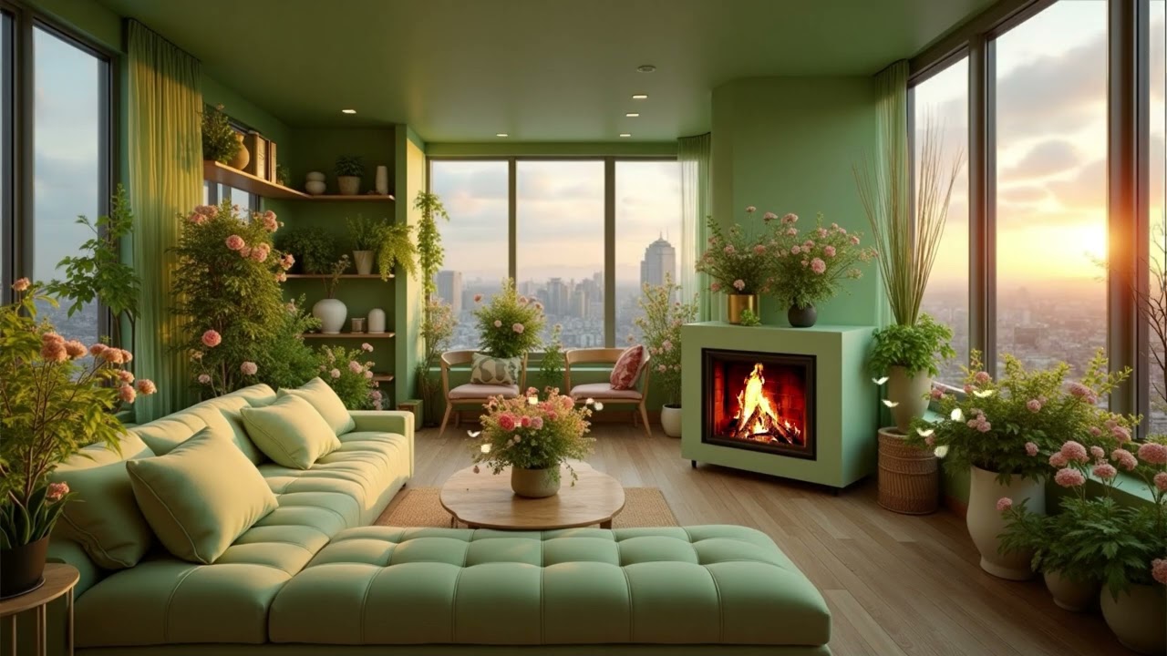 Warm Indoor Fireplace Ambience | Soft Piano Music & Fire Sounds for Calm Relaxation