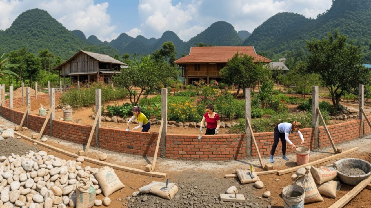 TIMELAPSE : Building A Sturdy Perimeter Wall To Protect The House, Building A Gate For The Neighbor