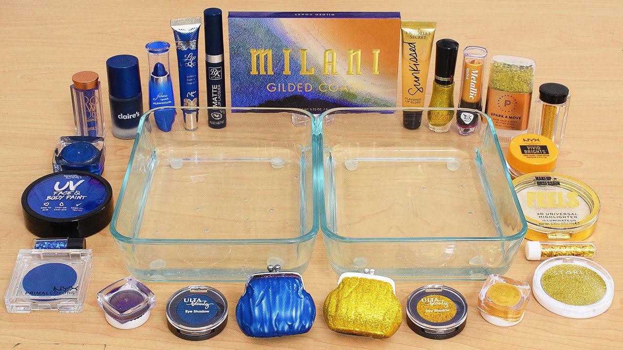 Navy Blue vs Gold - Mixing Makeup Eyeshadow Into Slime ASMR