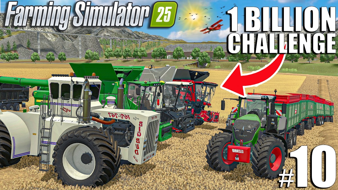 Cutting 550.000 LITERS of CROPS w/ LOTS of TRAILERS | $1 BILLION 💵CHALLENGE in Farming Simulator 25