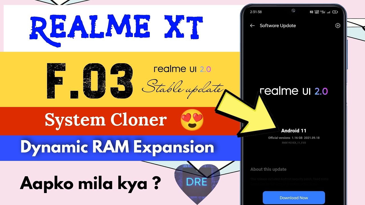 Realme XT android 11 stable update rolling out. Realme XT F.03 Update. System cloner 😎 RAM expansion