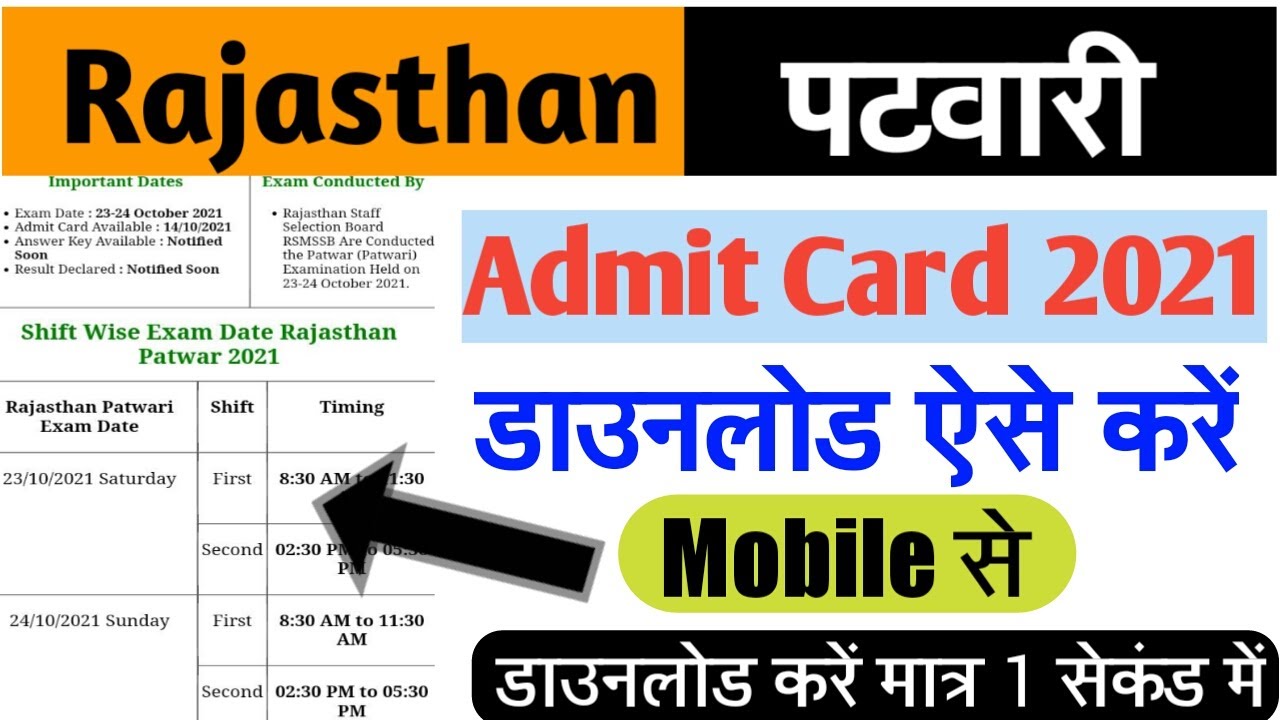 Rajasthan Patwari Admit Card 2021 Kaise Download Kare? Rajasthan Patwari Admit Card 2021