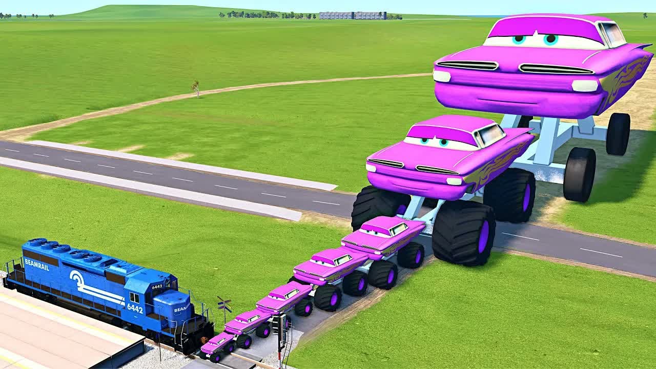 Big & Small Lightning McQueen Monster Wheels vs Pixar Cars with Big Wheels in BeamNG Drive #41