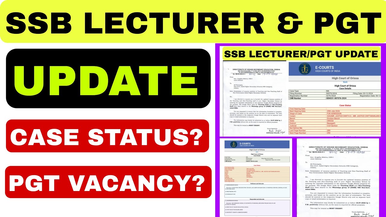 SSB LECTURER CASE & SSB PGT VACANCY UPDATE 