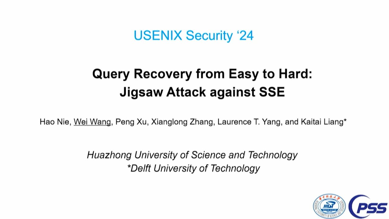 USENIX Security '24 - Query Recovery from Easy to Hard: Jigsaw Attack against SSE