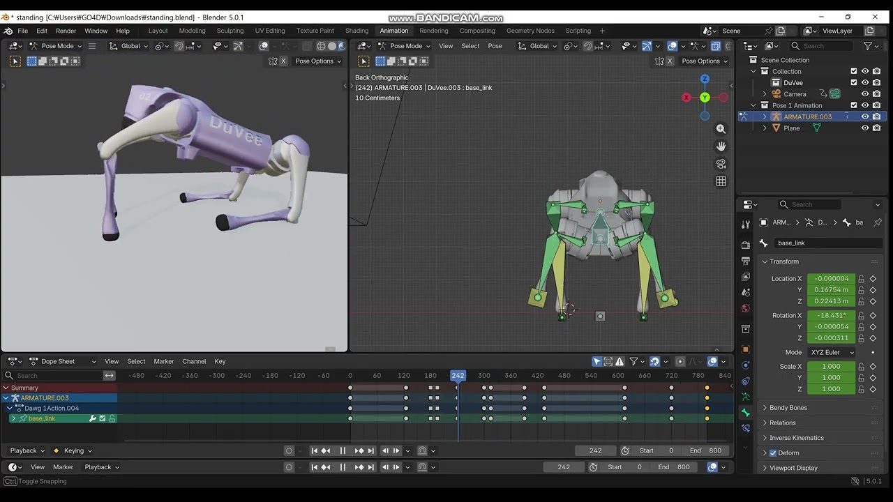 DuVee Rigging @ Blender standing-up sequence Export to the Mujoco