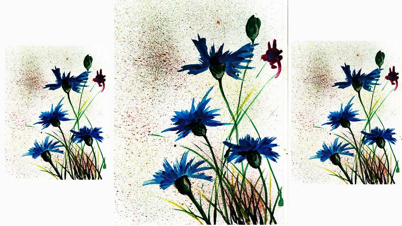 Как легко нарисовать васильки. Рисуем полевые цветы. Рисуем цветы акварелью. Рисуем цветы с детьми.