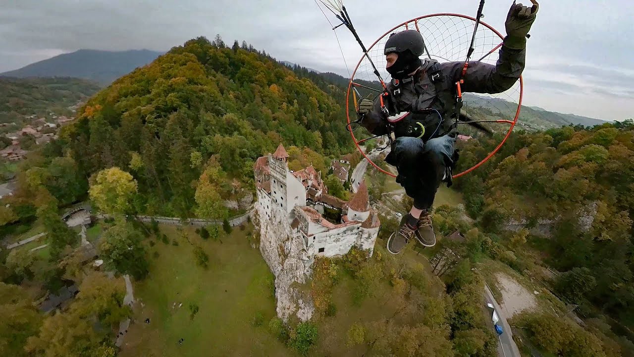 Flying to Bran Castle on my Paramotor