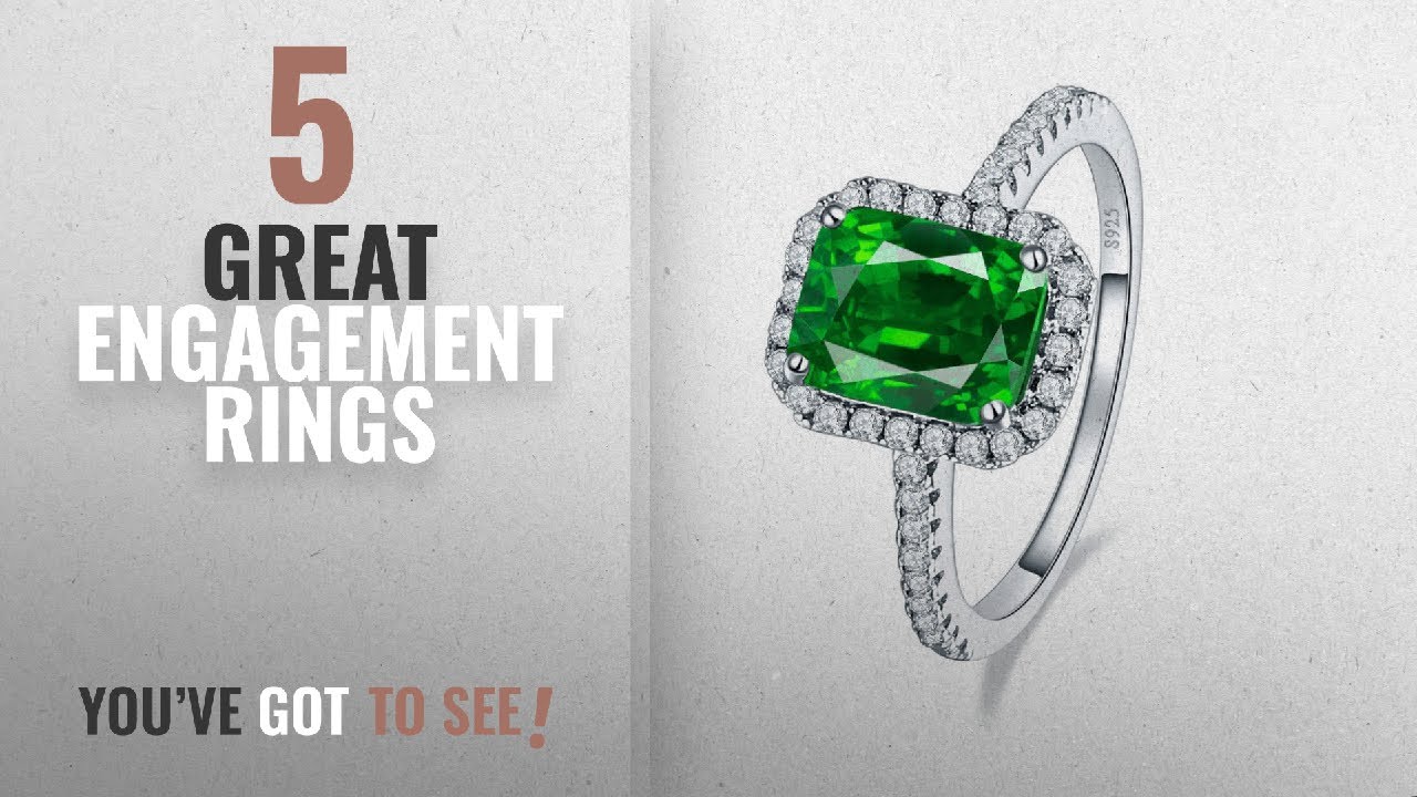 10 Best Emerald Cut Engagement Rings [2018]: BONLAVIE 3.6ct 8x6mm Created Green Emerald 925 Sterling