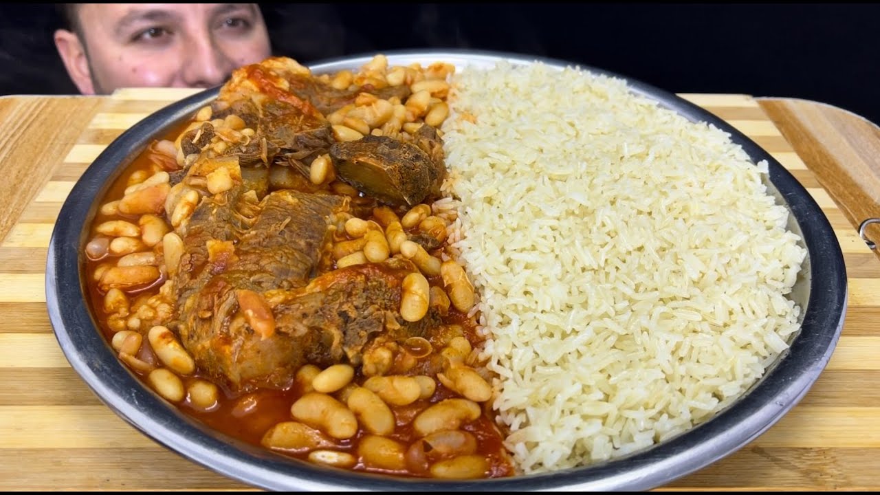 يابسة وتمن مع لحم بقر اكلة عراقية شعبية فاصوليا وتمن مع تفاح ابيض