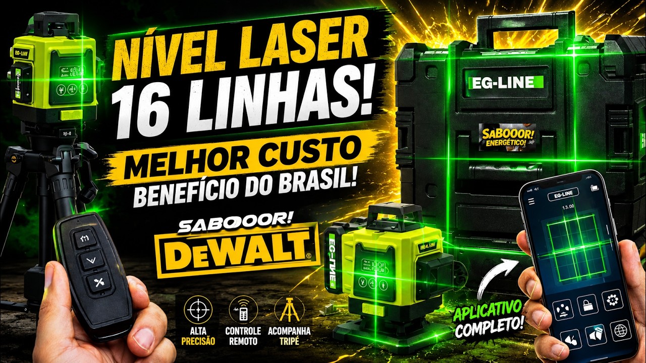 NÍVEL LASER 16 LINHAS com APP por R$350 😱 Vale a Pena? (Maleta Sabor Dewalt)