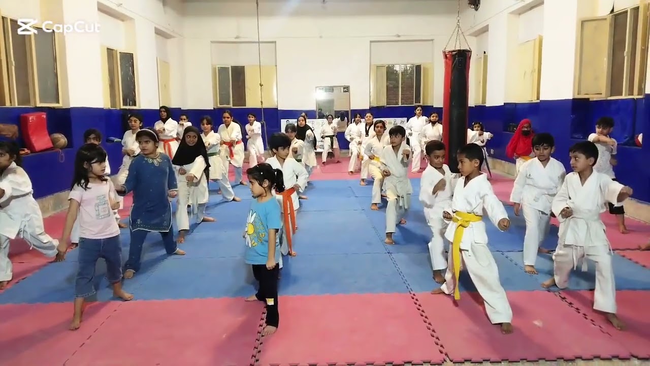 Kids and girls karate basic training session