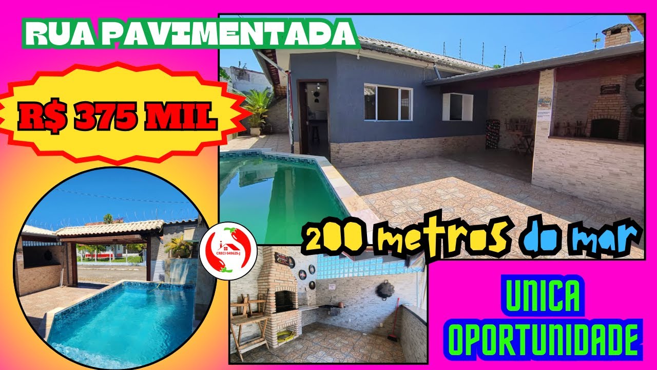 Ref. 607 - Casa Linda para venda pertinho do mar com 2 dorms e  piscina área gourmet em Itanhaém SP