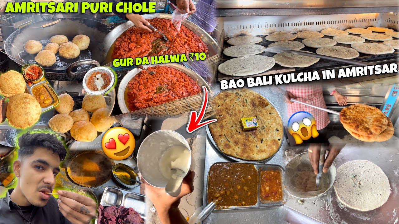 Amritsari Puri Chole😍 Gur Da Halwa , Bao Bali Kulcha😱 , Lassi | Amritsar Street Food