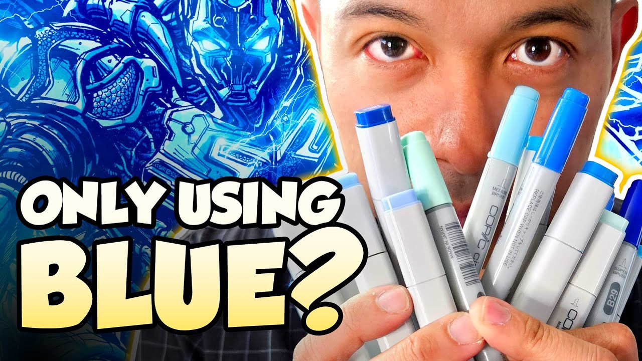 Coloring using ONLY BLUE MARKERS?  CRAZY CHALLENGE!