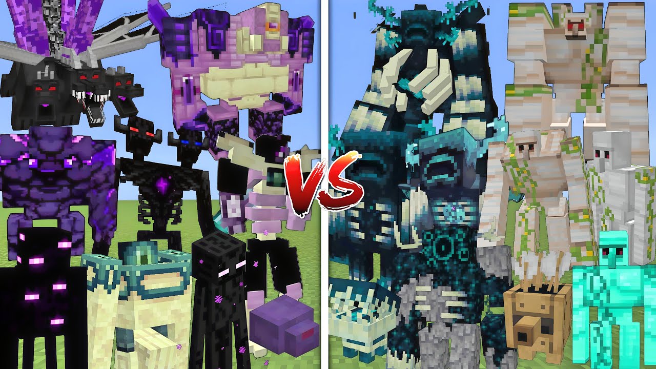 ALL ENDERMANS VS ALL WARDENS & IRON GOLEMS MOBS BATTLE IN MINECRAFT