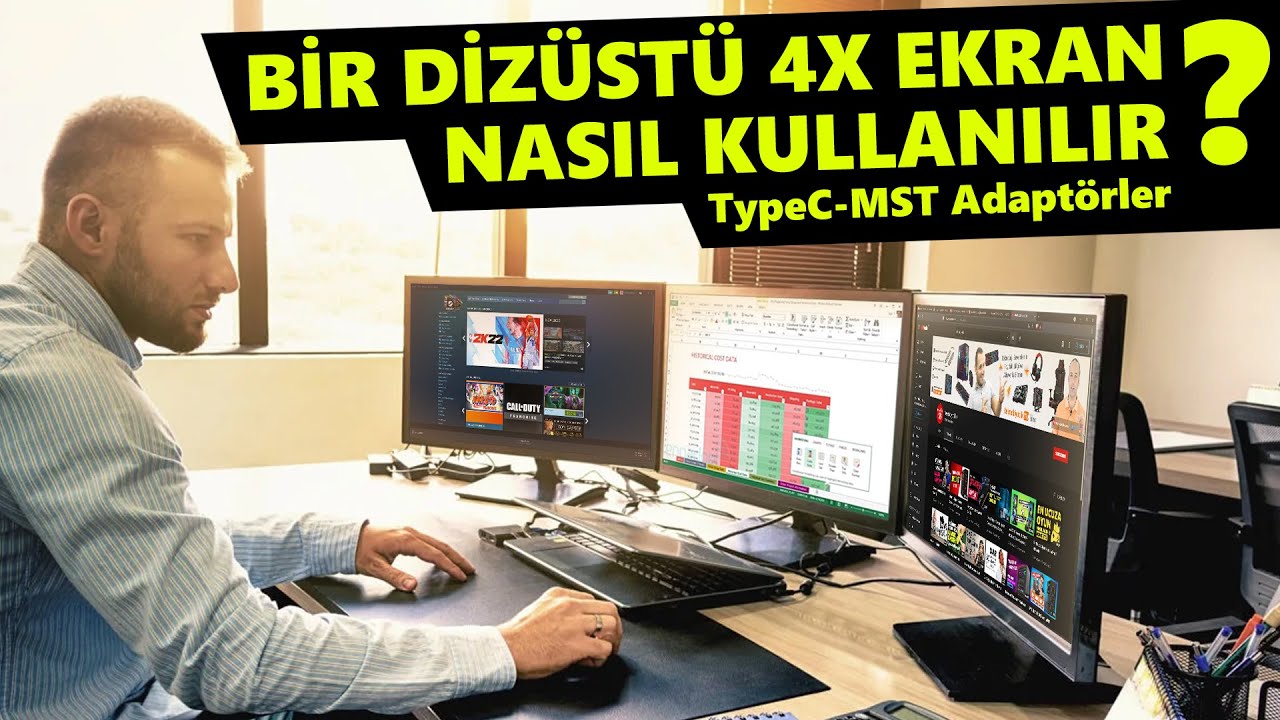Dizüstünde 4 Monitör Nasıl Kullanılır TypeC MST Adaptör !