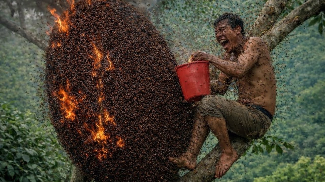 A Wild Beehive Harvest That Leaves Viewers Breathless