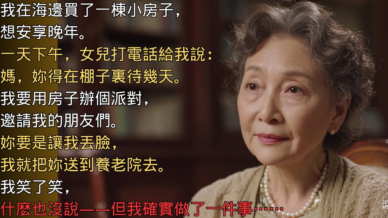“媽，我要用妳家辦派對。妳要是讓我丟臉，我就把妳送到養老院去。” 所以我就……