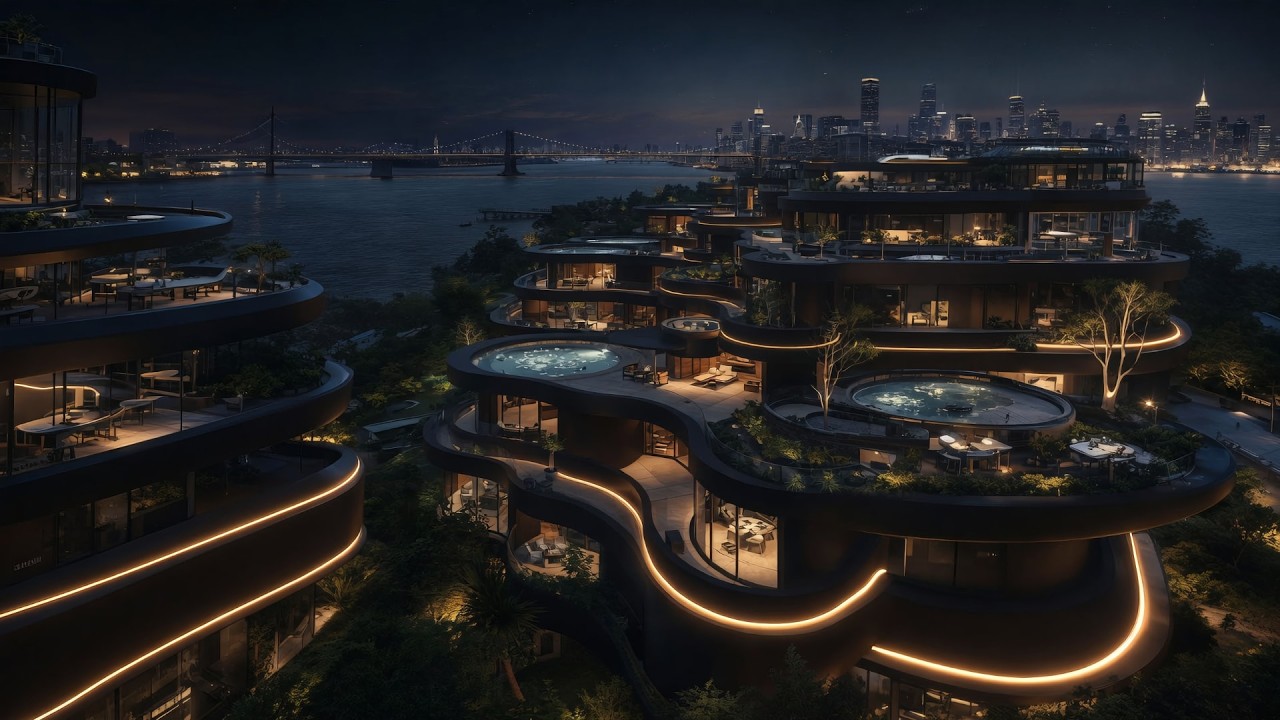 黒い近未来都市の上空を疾走