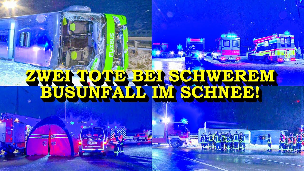 +++ ZWEI TOTE BEI SCHWEREM BUSUNFALL IM SCHNEE +++ FLIXBUS KIPPT AUF AUTOBAHN UM | GROSSEINSATZ