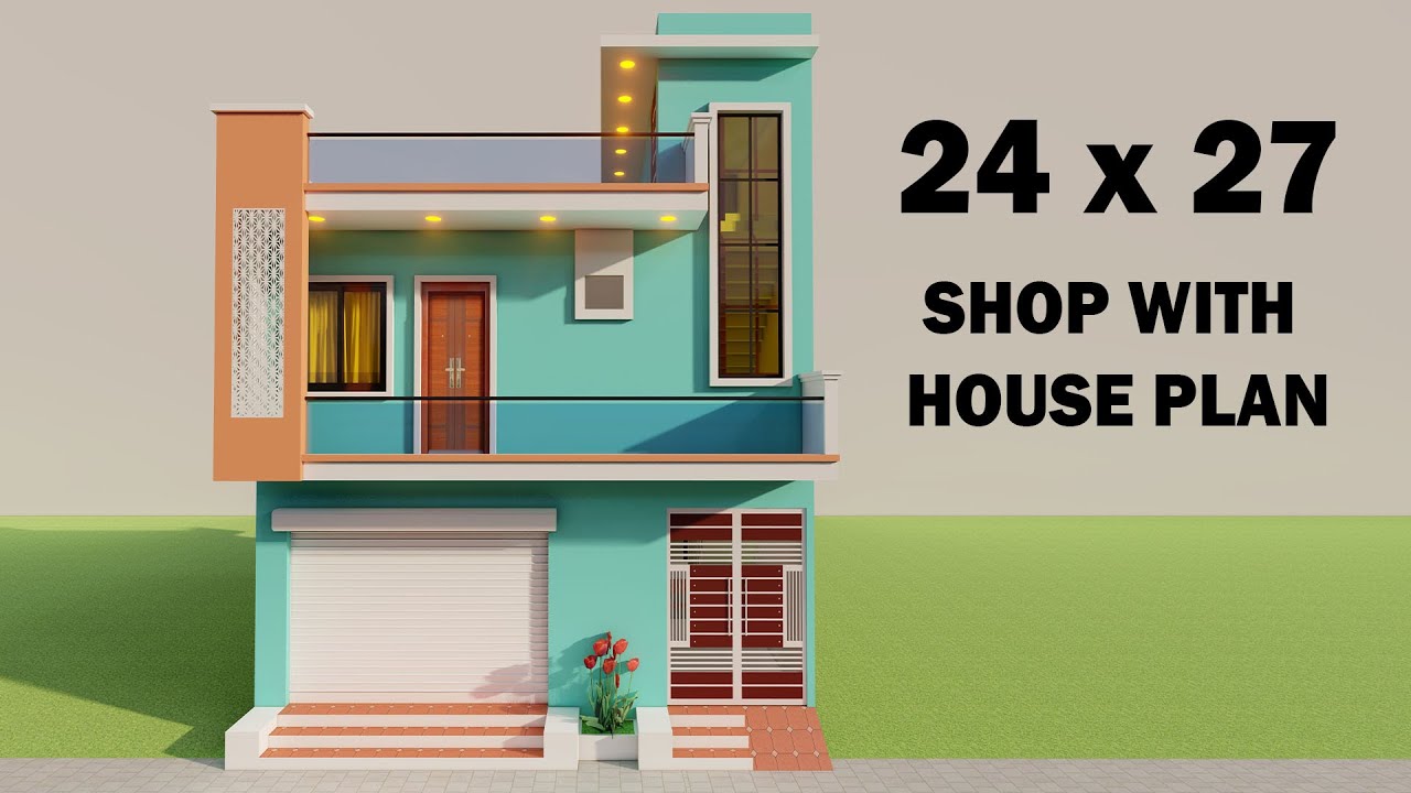 2 Bedroom with shop plan,new house design,24x27 makan ka naksha,24*27 me dukan or ghar ka design
