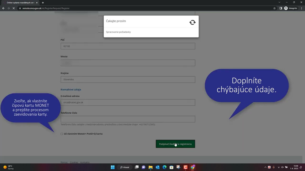 Registrácia pre vzdialené vydávanie mandátneho certifikátu
