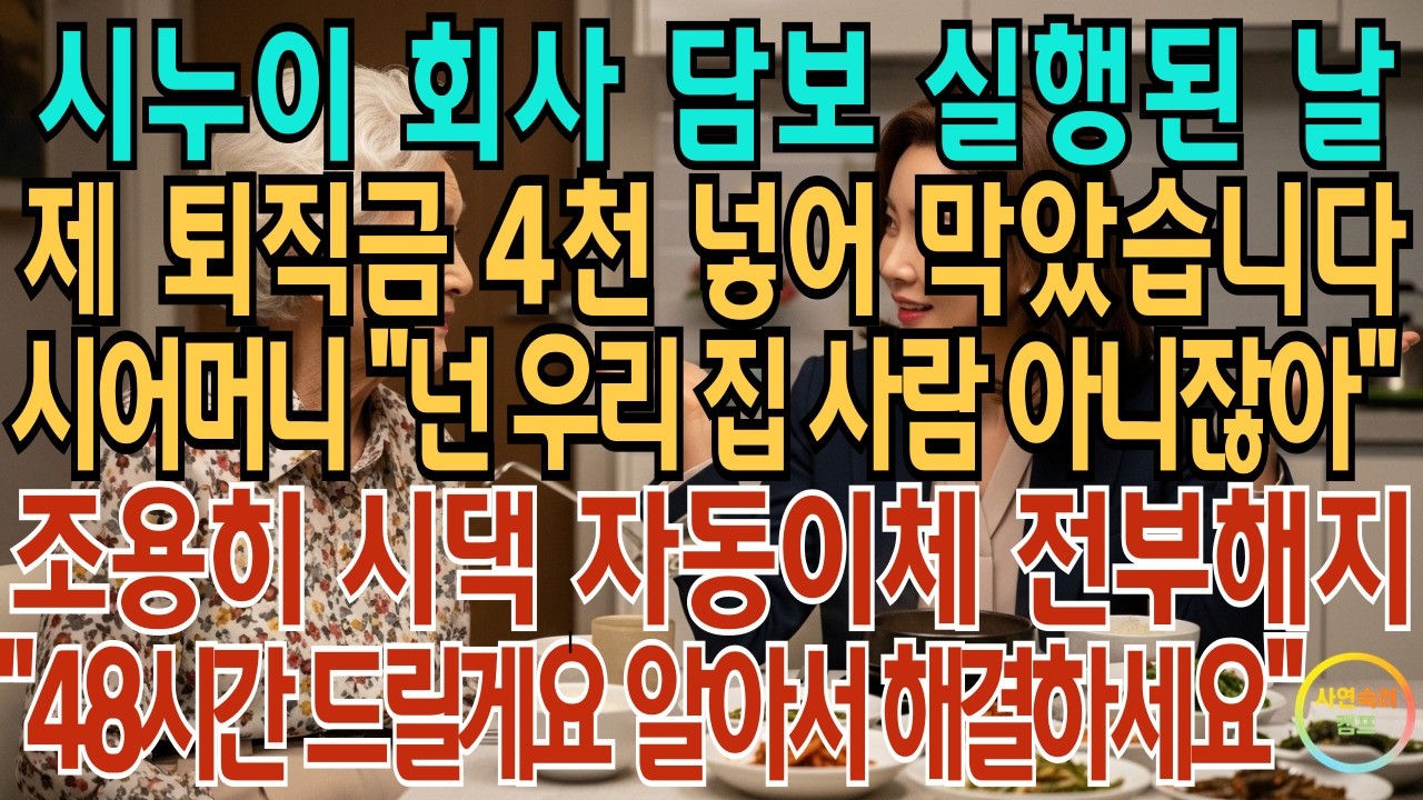 시누이 회사 담보 실행된 날 제 퇴직금 4천 넣어 막았습니다 시어머니