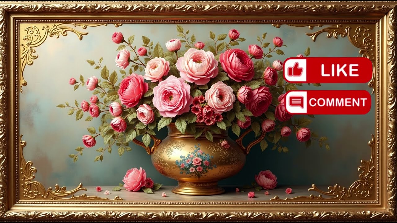 4K Floral Art Screensaver For Tv Vintage Frame Art | Gold Framed Wallpaper Background | Samsung Art
