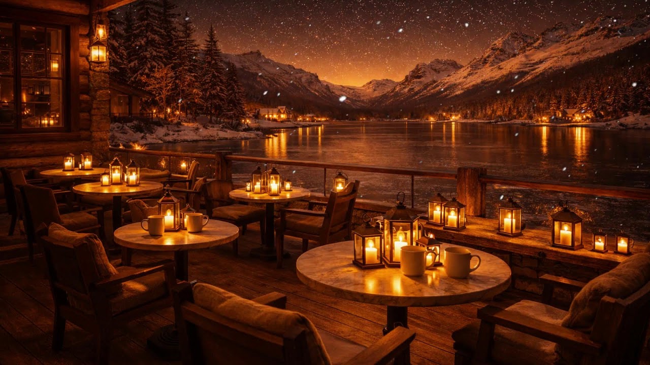 Cozy Fireplace Cabin Night  Snowfall Window View – Deep Sleep Winter Ambience (4K)