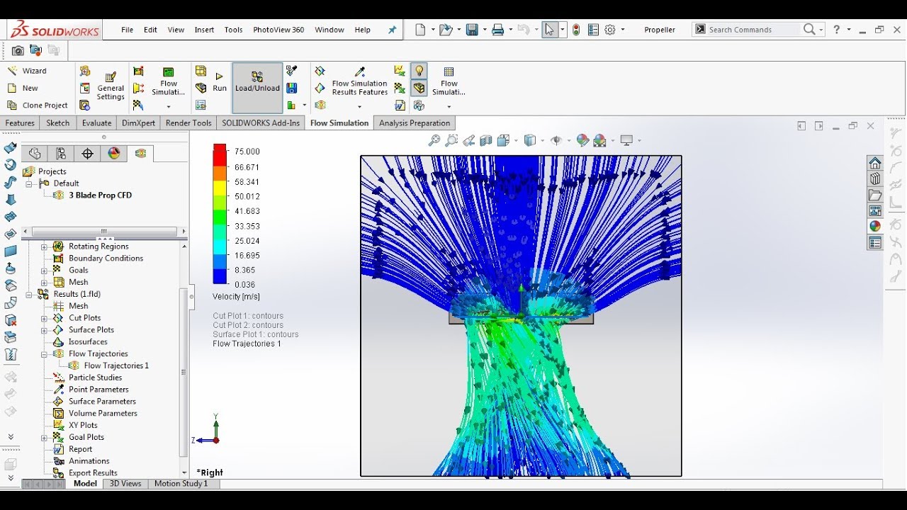 Solidworks CFD tutorial: 2 Blade, 3 Blade and 4 Blade Propeller CFD