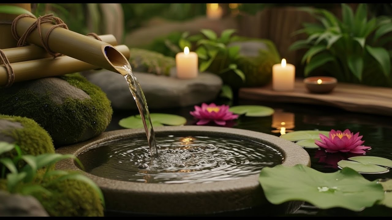 Tranquil Waterfall Scene | Candlelight & Zen Garden Peace