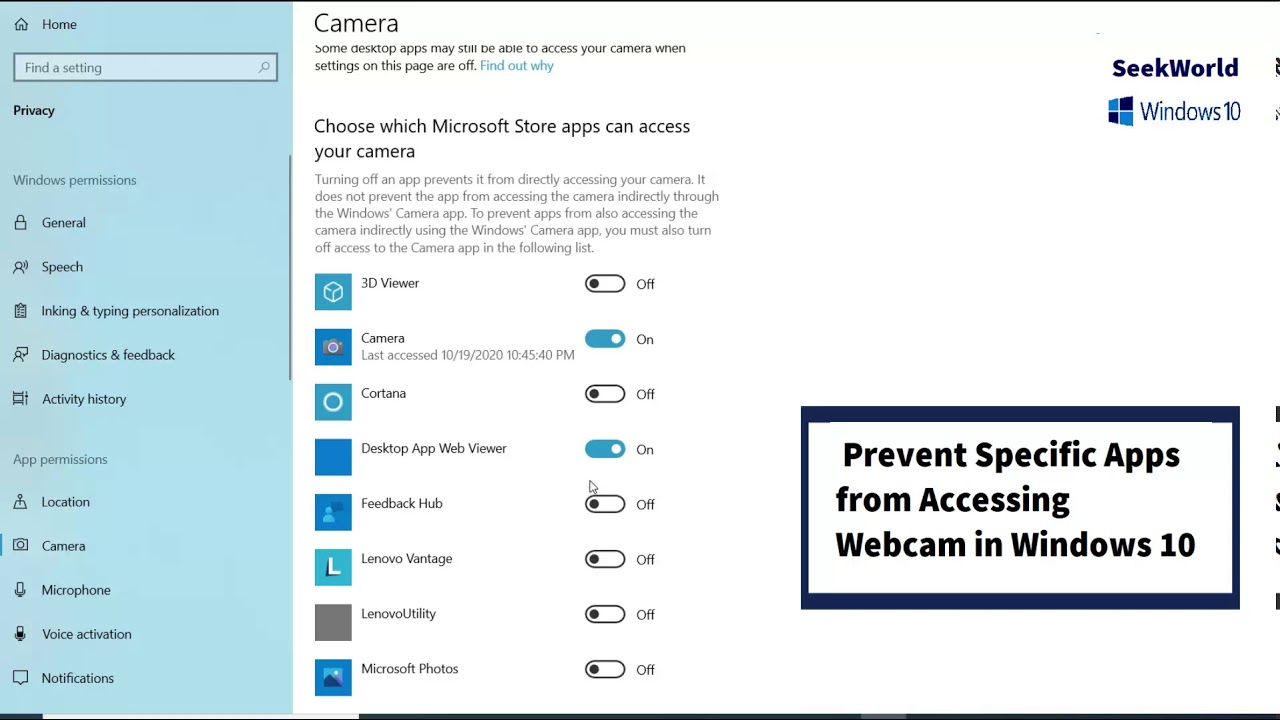 How to Prevent Apps from Access Webcam in Windows 10